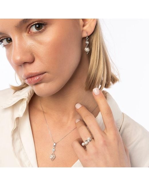 Spero London Metallic Sterling Rhombus 3D Pearl Necklace