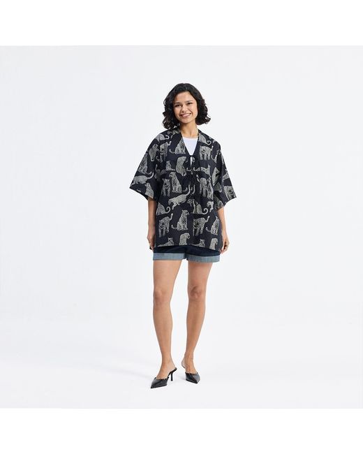 REISTOR Blue Oversized Shirt With Front-Ties