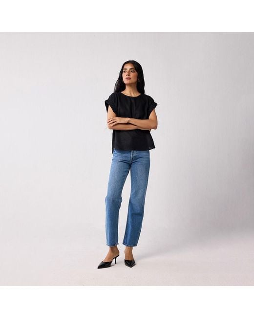 REISTOR Black Hemp Top With Gathered Sleeve Detail