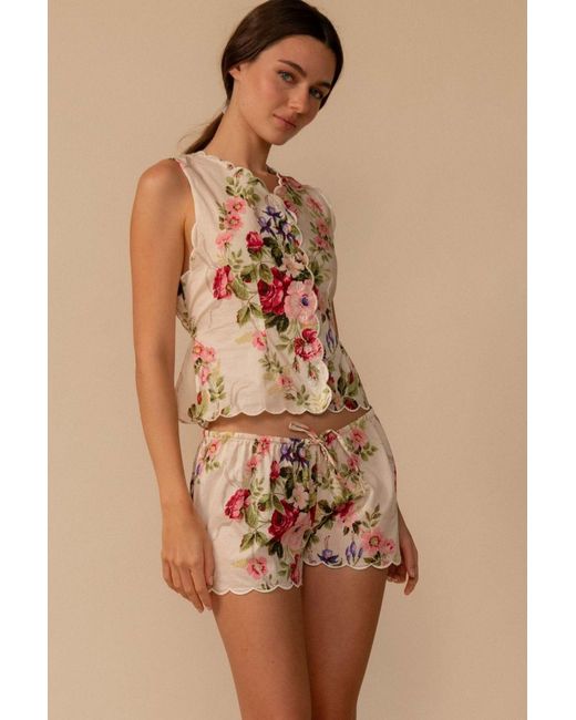 Montce Brown Bouquet Scalloped Low-Rise Drawstring Short