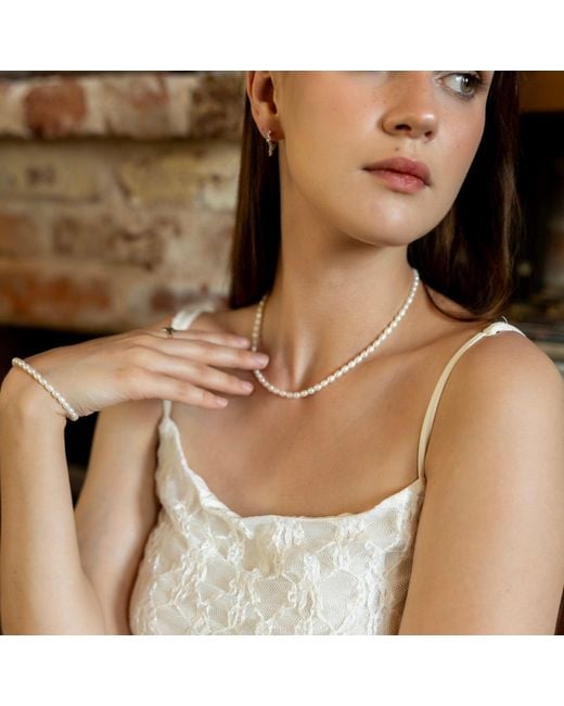 Spero London White Natural Freshwater Real Seed Pearl Necklace & Bracelet Set