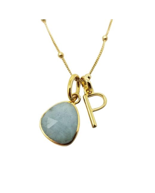 Harfi Blue Vermeil Plated Aquamarine Gemstone And Initial Charm Necklace