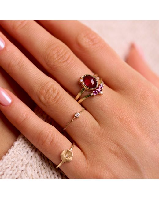 Zohreh Multicolor Rhodolite Garnet, Moonstone & Sapphire Ring 9K