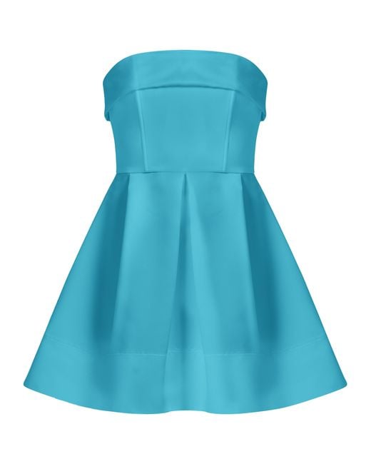 Tia Dorraine Blue Wild Flower Flared Satin Mini Dress
