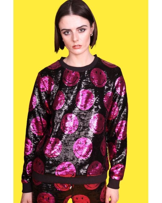 Any Old Iron Purple Smiley Sequin Sweatshirt