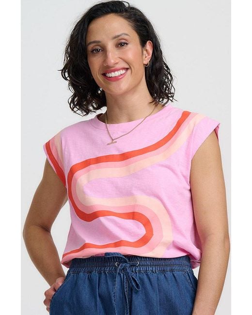 Sugarhill Pink Chrissy Relaxed Tank T-Shirt, Tubular Geo