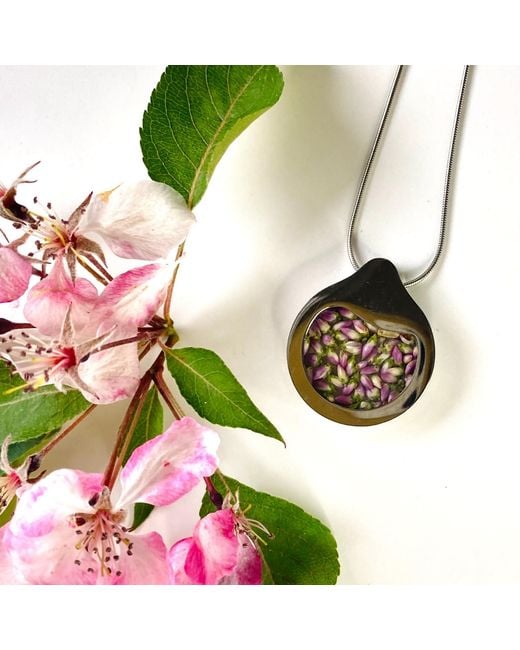 My Little Nature Blue Designer Jewelry Handcrafted Necklace With Scottish Heather Flower Blossoms