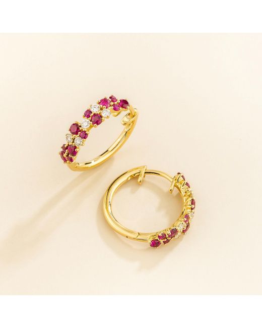 Juvetti Metallic Starry Huggie Earrings Set With Ruby & Diamond