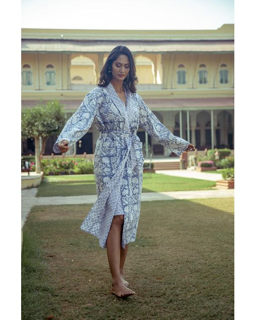 NoLoGo-chic Blue Paisley Reversible Robe Cotton Charcoal