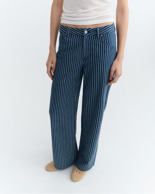 Thinking Mu Blue Low Rise Pants With Natural Dyed Stripes Railway Kettan