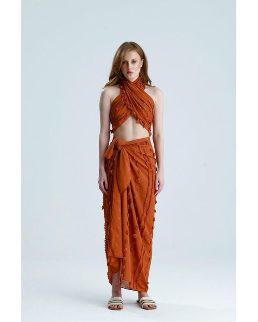 Lilamie Brown Capri Crossed Wrapped Summer Bustier Top-Brick
