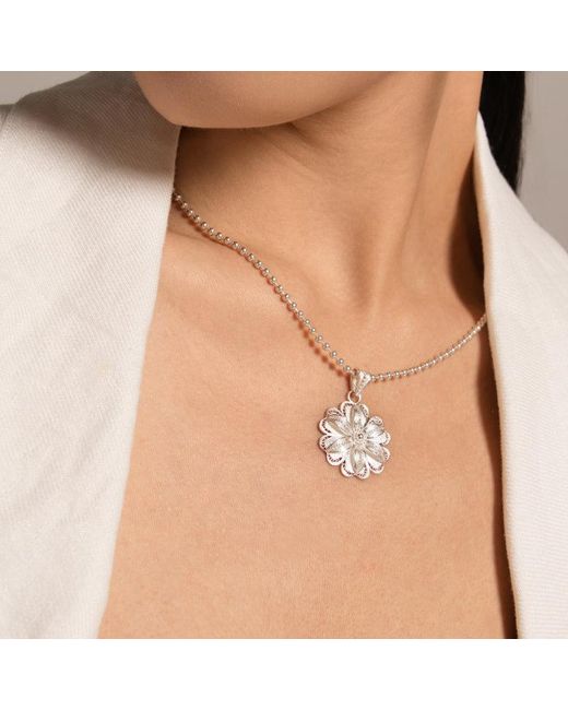 Far East Jewelry White Handcrafted Flower Cluster Peony Necklace