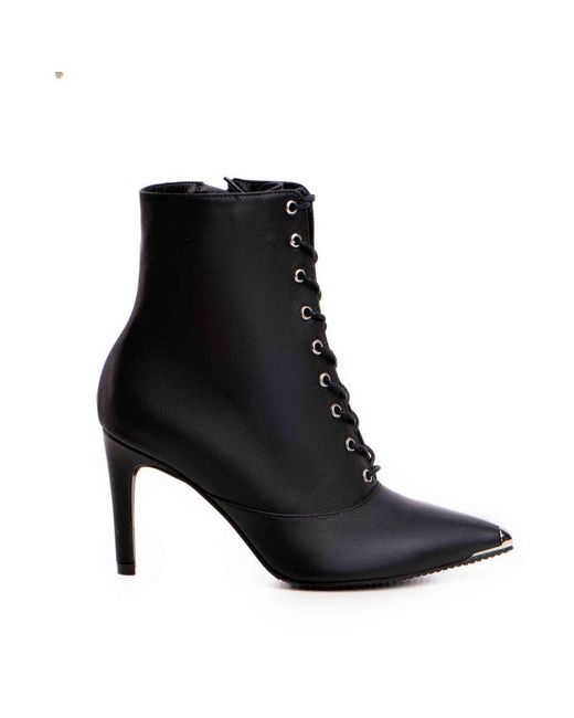 The 5Th Element Black Lace-Up Leather Ankle Boots With Metal Toe