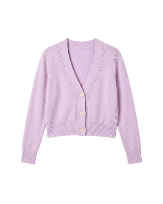 Brodie Cashmere Purple Boxy Cropped Cashmere Cardi