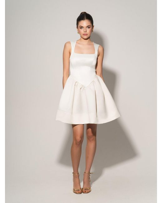 Tia Dorraine White Flared Satin Mini Dress