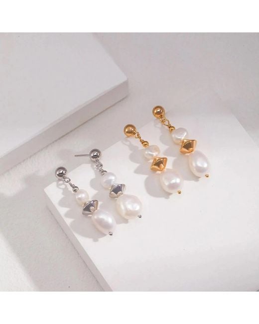 Angel Barocco Metallic Geometric Pearl Drop Earrings