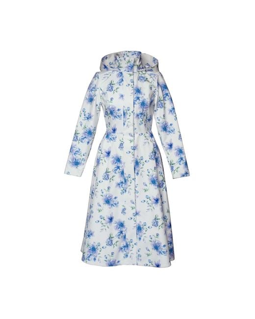 RainSisters Blue Midi Length Coat With Flower Print: Floral