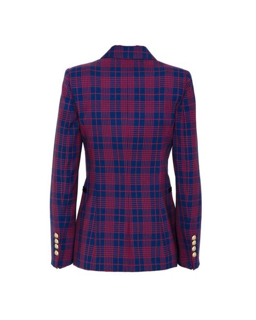 The Extreme Collection Blue Plaid Wool Single Breasted Blazer With Velvet Flaps Cameron