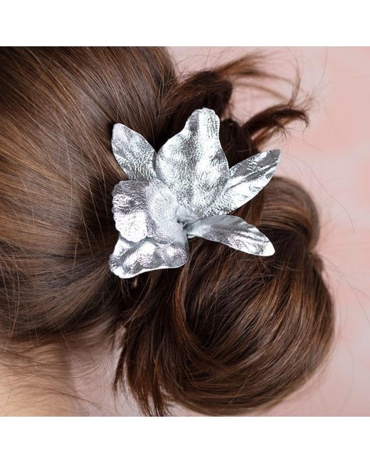 The Pink Reef White Leather Orchid French Clip Hair Barrette