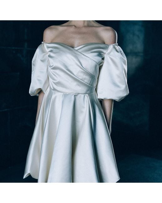 MIONÈ Natural Silk Dress With Puff Sleeves