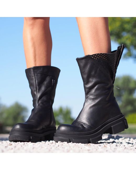 Adrenaline Fashion Blue Leather Perforated Ankle Boots – Handmade Designer Shoes, Chunky Sole, Modern Edgy Style
