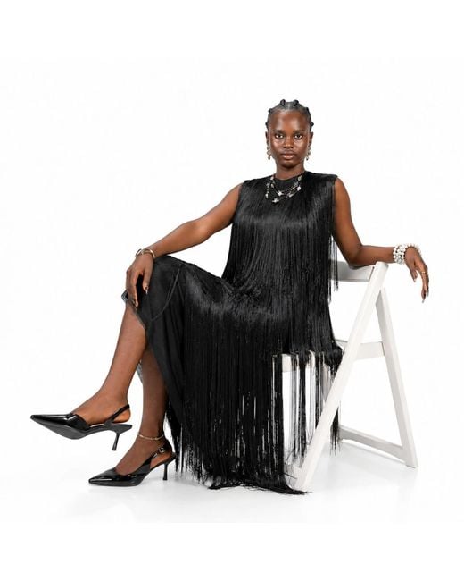 Chuks Collins Blue Ajah New Collection Drop-Hand-Layered Fringe Mesh Dress