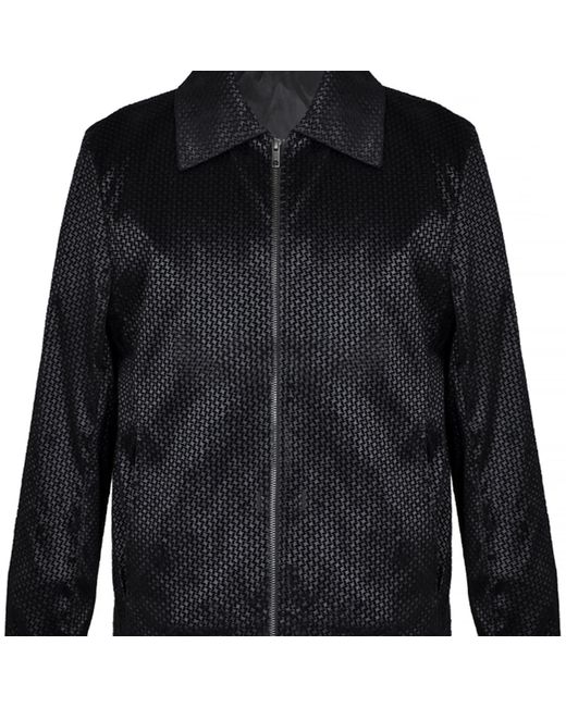 DAVID WEJ Black Washington Aviator Jacquard Jacket for men