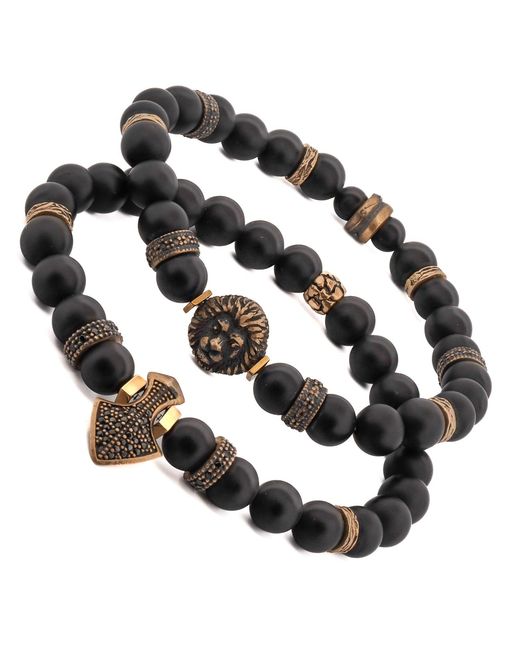 Ebru Jewelry Black Powerful Lion & Diamond Arrow Onyx Bracelet Set for men