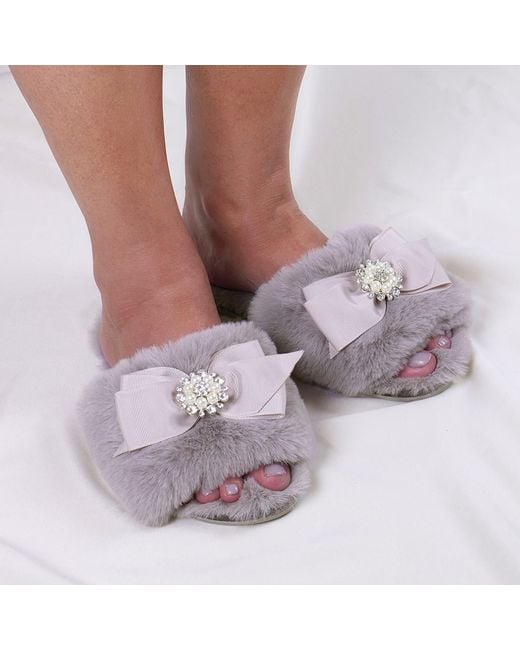 Pretty You London Purple Anya Slider Slipper With Diamante In Mink