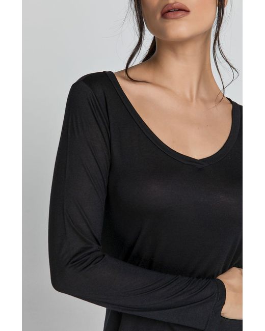 Conquista Black V Neck Top By Swl