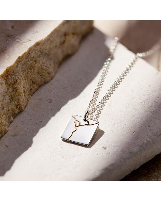 Posh Totty Designs Metallic Sterling Square Kintsugi Pendant Necklace for men