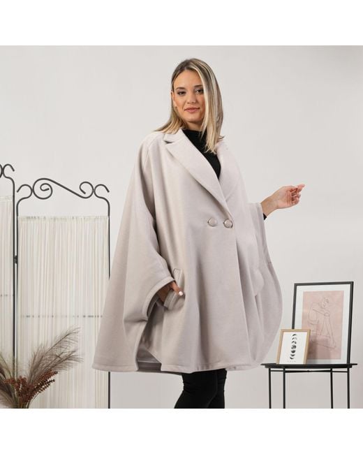Nikka Place Gray Wool Poncho Cape Coat With Buttons