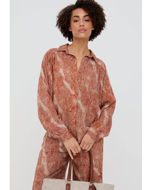 Raffya Natural Ginger Button Down Tiger Print Shirt