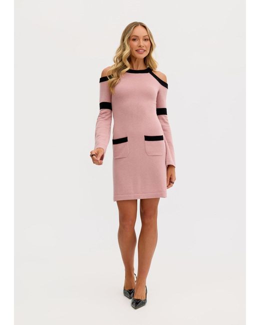 Why Mary Pink Serena Wool Knit Long Sleeve Cold Shoulder Dress