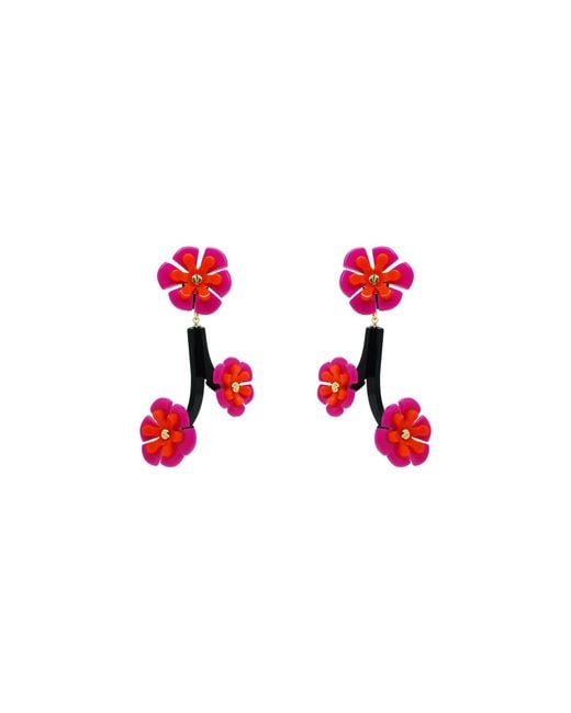 Gissa Bicalho Red Handmade Acrylic Earring Branch Daisies