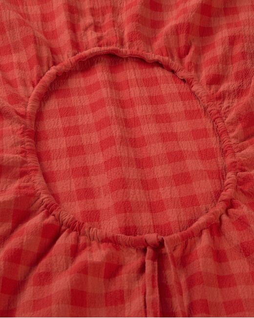 Thinking Mu Red Seersucker Long Dress With Back Opening Kina