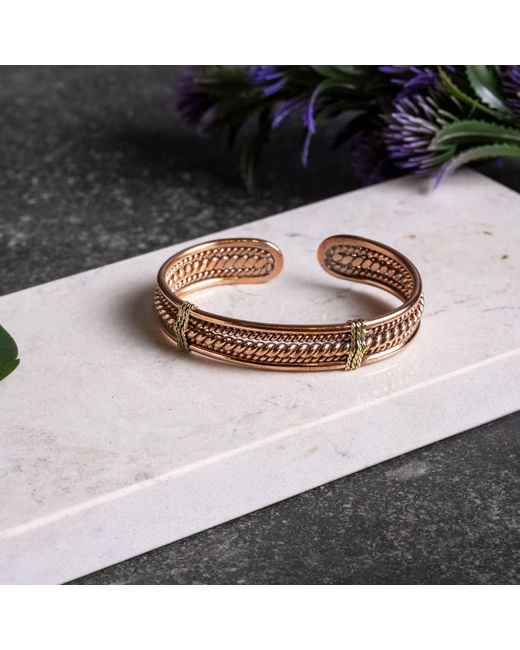 Anatoliacraft Metallic Woven Copper Cuff Bracelet Tone for men