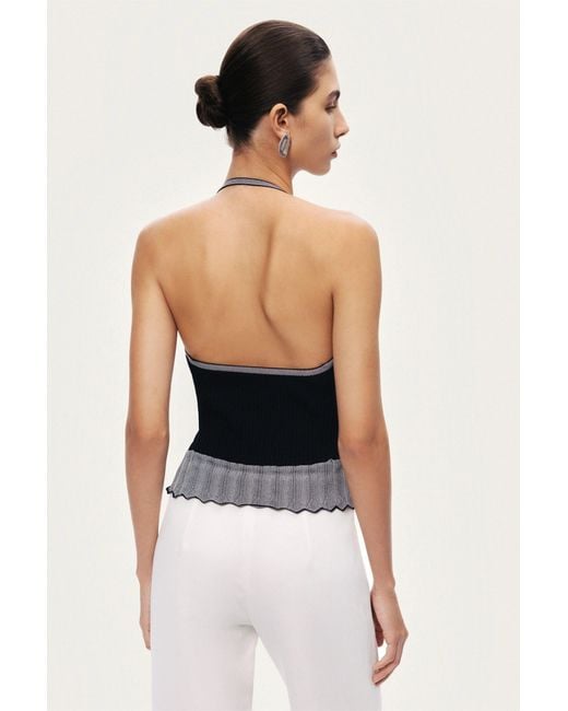 Nocturne Black Halter Ribbed Knit Top