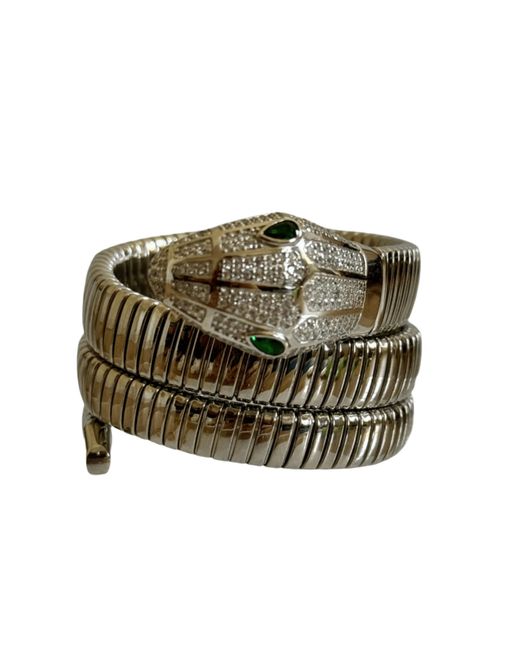 Laura Gray Green Petite Sterling Crystal Triple Wrap Snake Bracelet