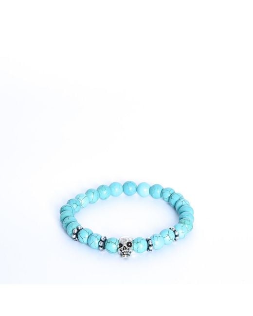 Addicted Blue Zoe Handmade Sterling Bracelet With Skull & Round Composite Beads for men