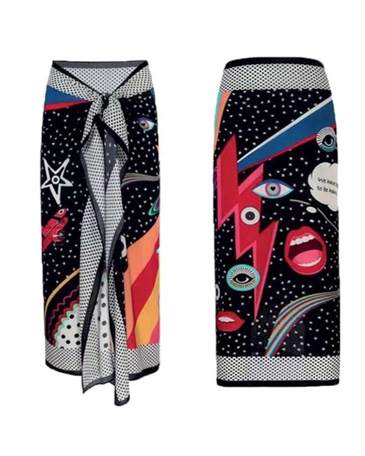 LOVEIST STORE Black Stella Graphic Print Sarong Pareo