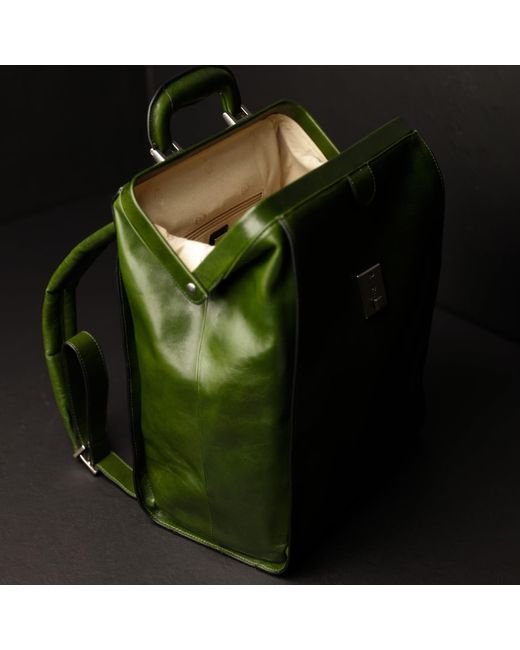 Time Resistance Green Leather Backpack for men