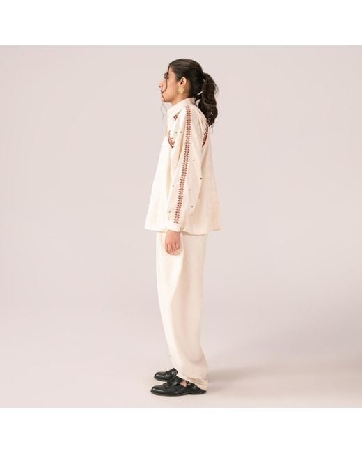 Collected Xx White Neelum Embroidered Panel Shirt