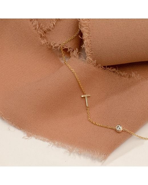 Maya Brenner Metallic Monogram Necklace With Diamond - Gold - 16" |