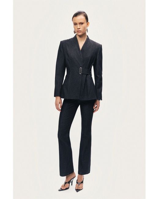 Nocturne Black High-Rise Tailored Straight-Leg Pants