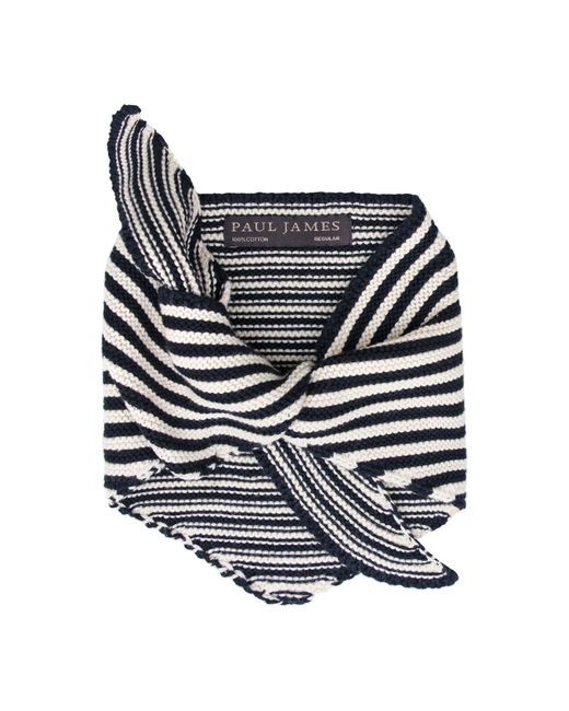 Paul James Knitwear Black Cotton Fender Garter Knit Striped Mini Neckerchief