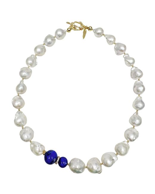 Farra Blue Baroque Pearls With Lapis Chunky Necklace