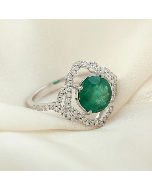 Artisan Green Emerald And Diamond Halo Ring