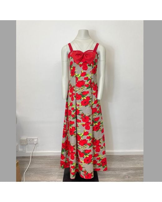 Couture to Your Door Red Rose Print Bow Maxi Dress