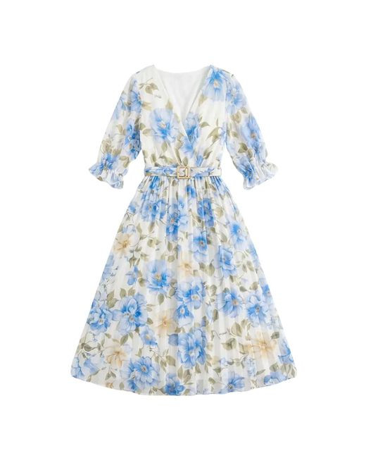 LAtelier London Blue Floral Pleated Midi Dress